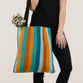 Cheerful Stripe Pattern Aqua en Oranje Tote Bag (Dichtbij)