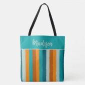 Cheerful Stripe Pattern Aqua Oranje Personalized Tote Bag (Voorkant)