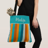 Cheerful Stripe Pattern Aqua Oranje Personalized Tote Bag (Dichtbij)