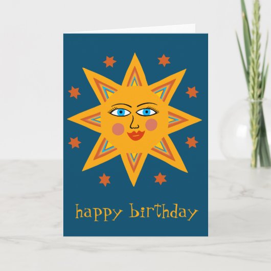 Cheerful Sun HAPPY BIRTHDAY CUSTOM Modern Boho Kaart (Voorkant)