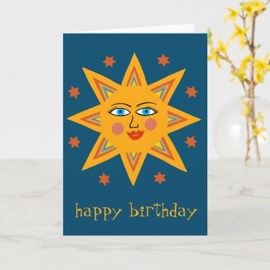 Cheerful Sun HAPPY BIRTHDAY CUSTOM Modern Boho Kaart (Gele Bloem)