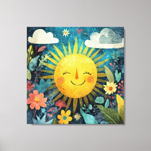 Cheerful Sun Over Flower Garden Canvas Afdruk (Voorkant)