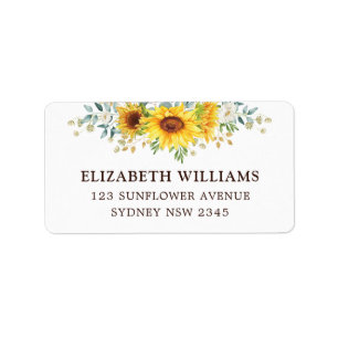 Cheerful Sunflower Bouquet Greenery Return Address Etiket