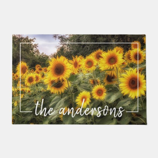 Cheerful Sunflower Garden Foto Welkom Deurmat (Voorkant)