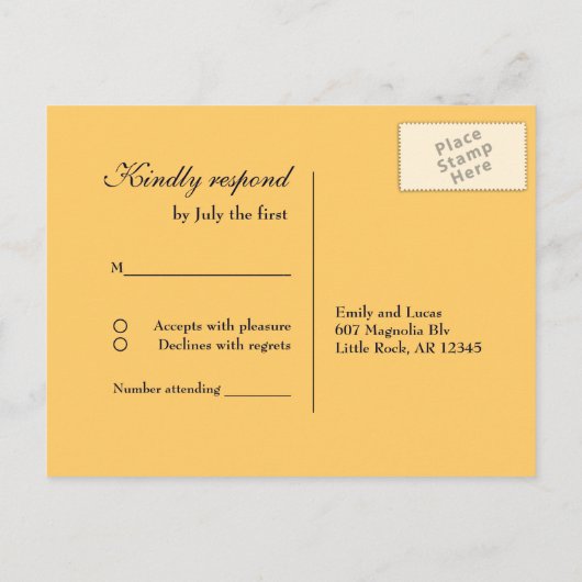 Cheerful Sunflower Navy Blue Wedding RSVP Uitnodiging Briefkaart (Achterkant)