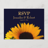 Cheerful Sunflower Navy Blue Wedding RSVP Uitnodiging Briefkaart (Voorkant)