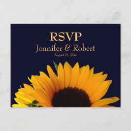 Cheerful Sunflower Navy Blue Wedding RSVP Uitnodiging Briefkaart