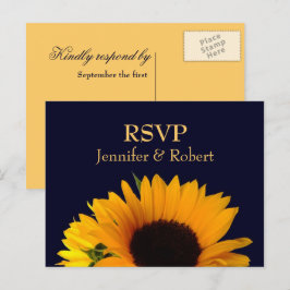 Cheerful Sunflower Navy Blue Wedding RSVP Uitnodiging Briefkaart