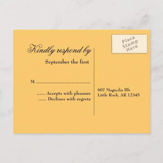 Cheerful Sunflower Navy Blue Wedding RSVP Uitnodiging Briefkaart (Achterkant)