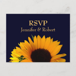 Cheerful Sunflower Navy Blue Wedding RSVP Uitnodiging Briefkaart