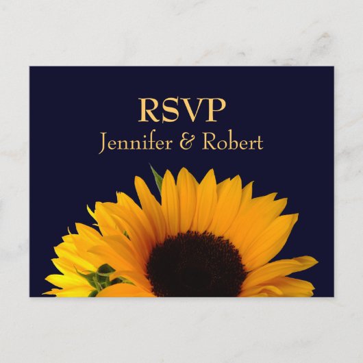 Cheerful Sunflower Navy Blue Wedding RSVP Uitnodiging Briefkaart (Voorkant)