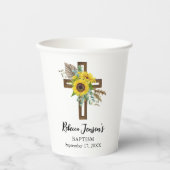 Cheerful Sunflower Rustic Boho Dark Wooden Cross Papieren Bekers (Voorkant)