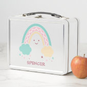 Cheerful Sunny Pastel Boho Rainbow Metal Lunch Box (In situ)