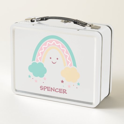 Cheerful Sunny Pastel Boho Rainbow Metal Lunch Box (Achterkant)