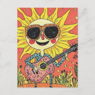 Cheerful Sunshine Gitaar spelen in een blauw shirt Briefkaart