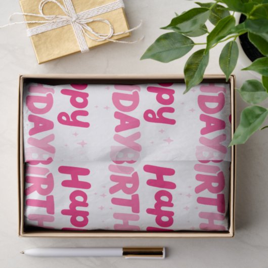 Cheerful Sweet Pink 'Happy Birthday' Typography  Tissuepapier (Geschenk)