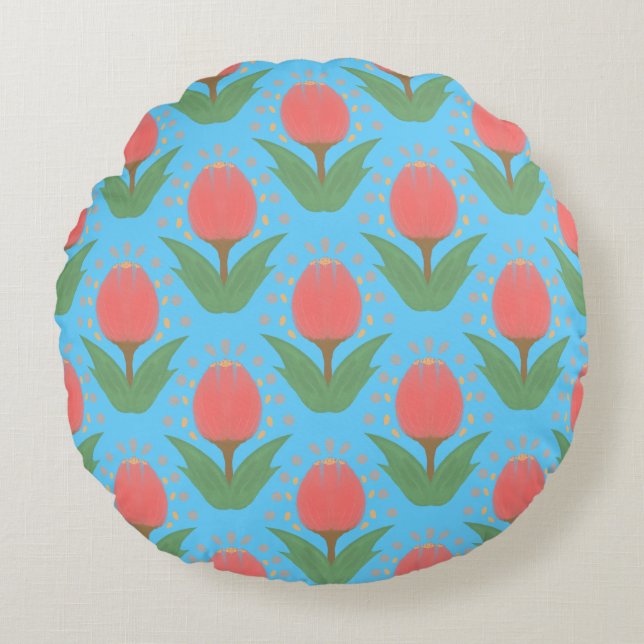 Cheerful Tulips Round Pillow Rond Kussen (Voorkant)
