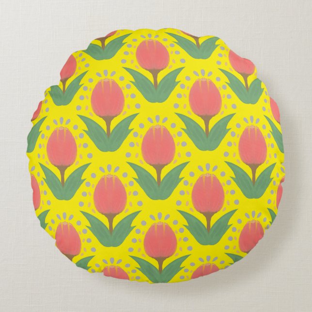 Cheerful Tulips Round Pillow Rond Kussen (Voorkant)