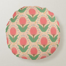 Cheerful Tulips Round Pillow Rond Kussen
