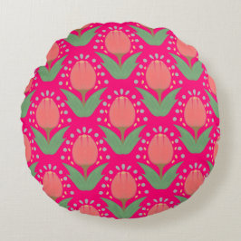 Cheerful Tulips Round Pillow Rond Kussen