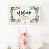 Cheerful turquoise & oranje felle folkbloemen spandoek (Insitu)