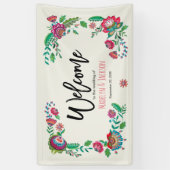 Cheerful turquoise & oranje felle folkbloemen spandoek (Verticaal)