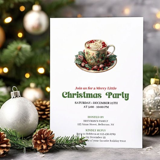 Cheerful Victorian Christmas cocoa party invite Kaart