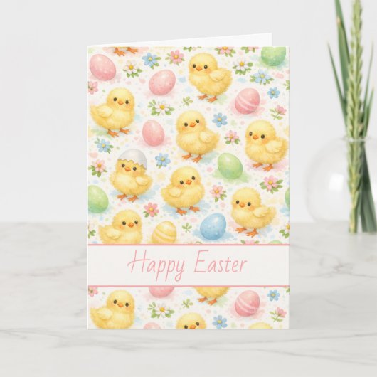 Cheerful Watercolor Chick & Egg Easter Card Feestdagen Kaart (Voorkant)