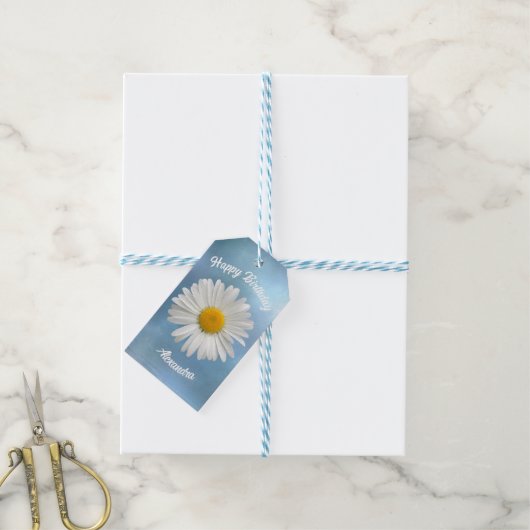 Cheerful White Daisy Cadeaulabel (Met Touw)
