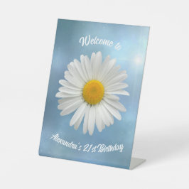 Cheerful White Daisy Reclamebord Met Voetstuk