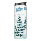 Cheerful Winter Snowman with Pine Trees Thermosbeker (Gedraaid links)