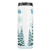 Cheerful Winter Snowman with Pine Trees Thermosbeker (Achterkant)