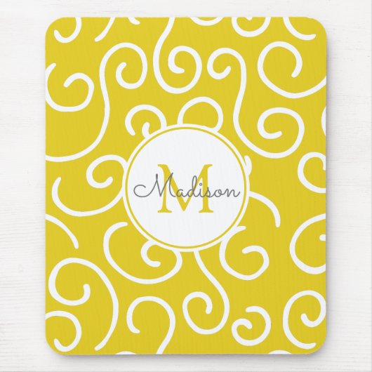 Cheerful Yellow and White Pattern met Monogram Muismat (Voorkant)