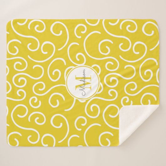 Cheerful Yellow and White Pattern met Monogram Sherpa Deken (Voorkant (horizontaal))