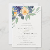 Cheerful Yellow Blue Floral Couples Shower Invite Bedankkaart (Voorkant)