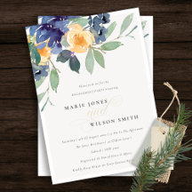 Cheerful Yellow Blue Floral Verloving Invite