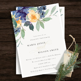 Cheerful Yellow Blue Floral Verloving Invite Bedankkaart