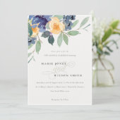 Cheerful Yellow Blue Floral Vow Renewal Invite Bedankkaart (Staand voorkant)
