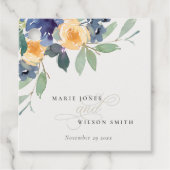 Cheerful Yellow Blue Floral Waterverf Wedding Bedankjes Labels (Voorkant)