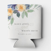 Cheerful Yellow Blue Floral Waterverf Wedding Blikjeskoeler (Achterkant)