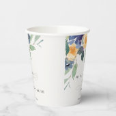 Cheerful Yellow Blue Floral Waterverf Wedding Papieren Bekers (Links)