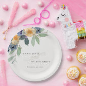 Cheerful Yellow Blue Floral Waterverf Wedding Papieren Bordje (Feest)