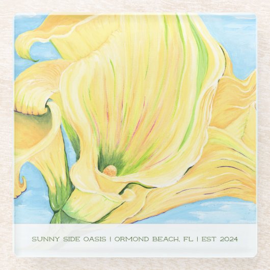 Cheerful Yellow Calla Lily Vacation Home Glazen Onderzetter (Voorkant)