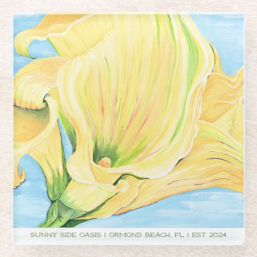 Cheerful Yellow Calla Lily Vacation Home Glazen Onderzetter (Voorkant)