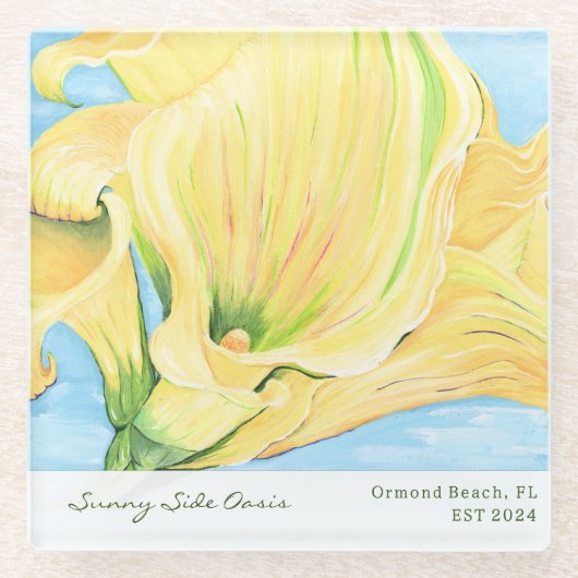 Cheerful Yellow Calla Lily Vacation Home Glazen Onderzetter (Voorkant)