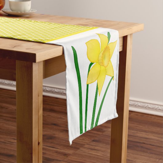 Cheerful Yellow Daffodil Flower with Polka-Stippen Korte Tafelloper (Voorbeeld)