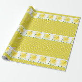 Cheerful Yellow Daffodils Flower and Polka-stippen Cadeaupapier (Uitgerold)