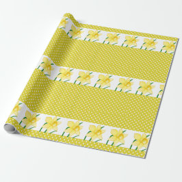 Cheerful Yellow Daffodils Flower and Polka-stippen Cadeaupapier