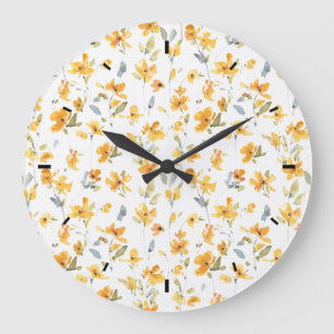 Cheerful Yellow Floral Waterverf Grote Klok