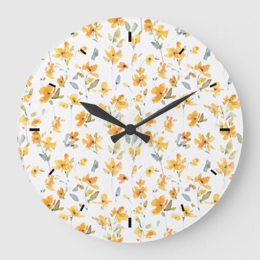 Cheerful Yellow Floral Waterverf Grote Klok (Voorkant)